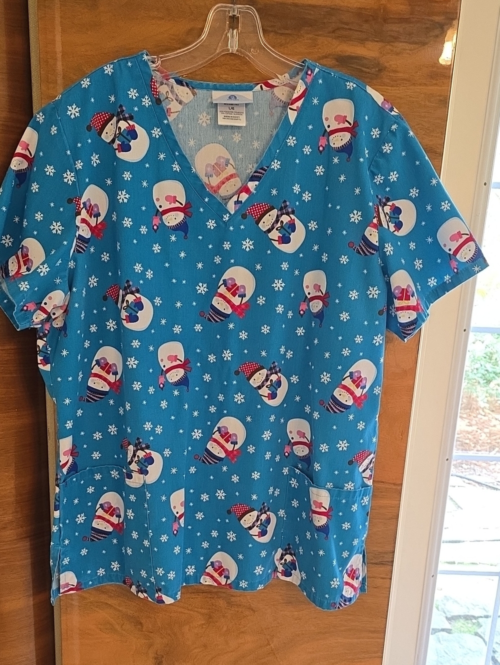 Women's Blue Snowman Print Pajama Top by Cherokee